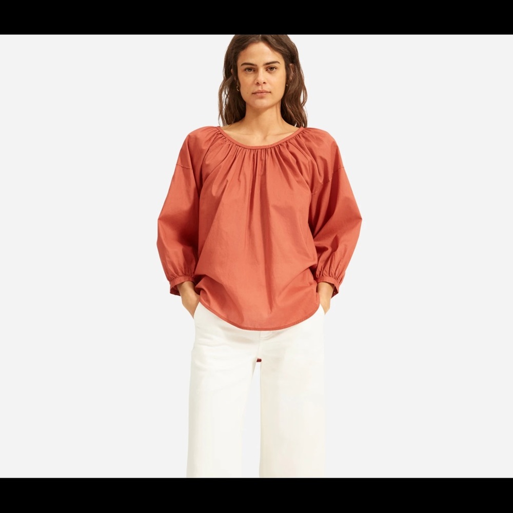 Everlane, The Ruched Air Blouse, Burnt Sienna, Size 6